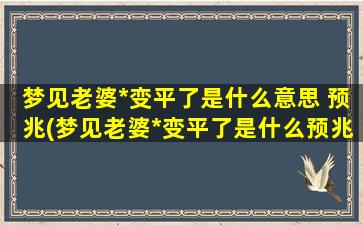 梦见老婆*变平了是什么意思 预兆(梦见老婆*变平了是什么预兆？有何意义？)